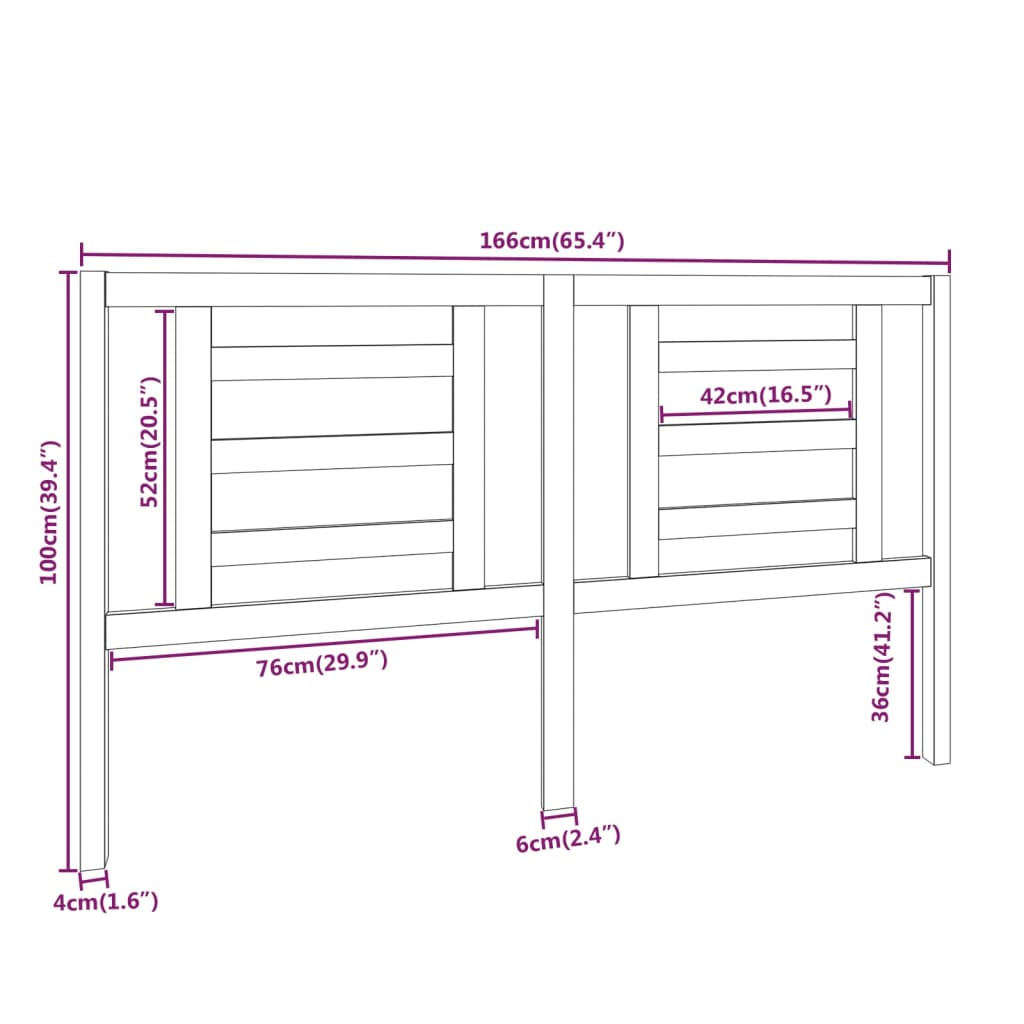 Testiera per Letto 166x4x100 cm in Legno Massello di Pino - homemem39