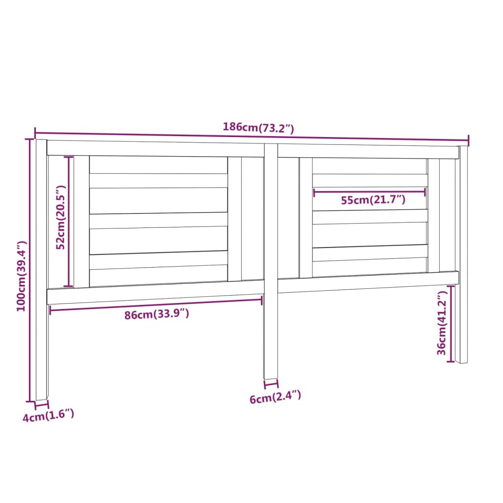 Testiera per Letto 186x4x100 cm in Legno Massello di Pino - homemem39