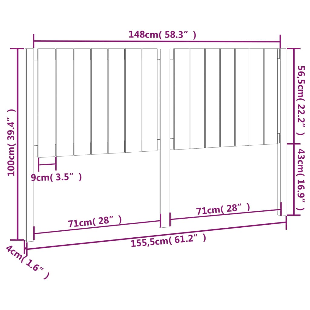 Testiera per Letto Bianca 155,5x4x100 cm Legno Massello di Pino - homemem39