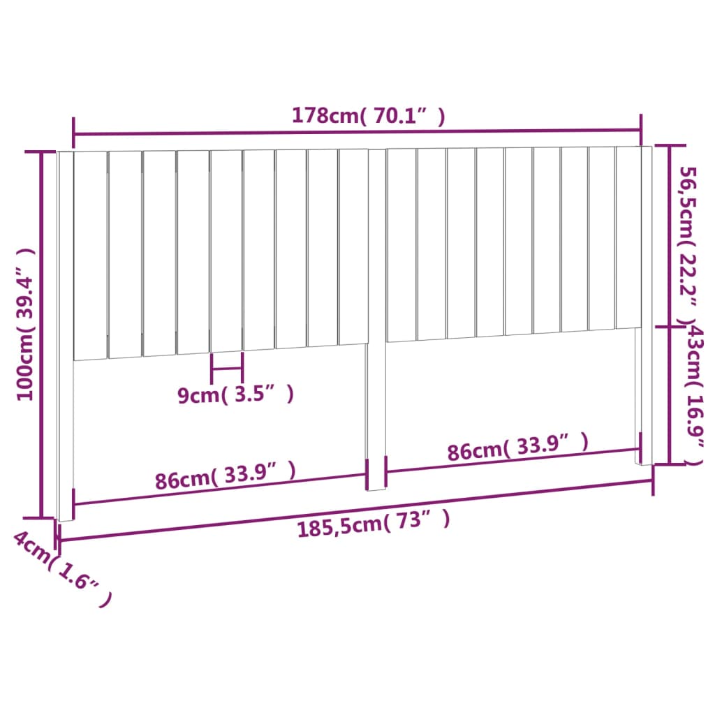 Testiera per Letto Bianca 185,5x4x100 cm Legno Massello di Pino - homemem39