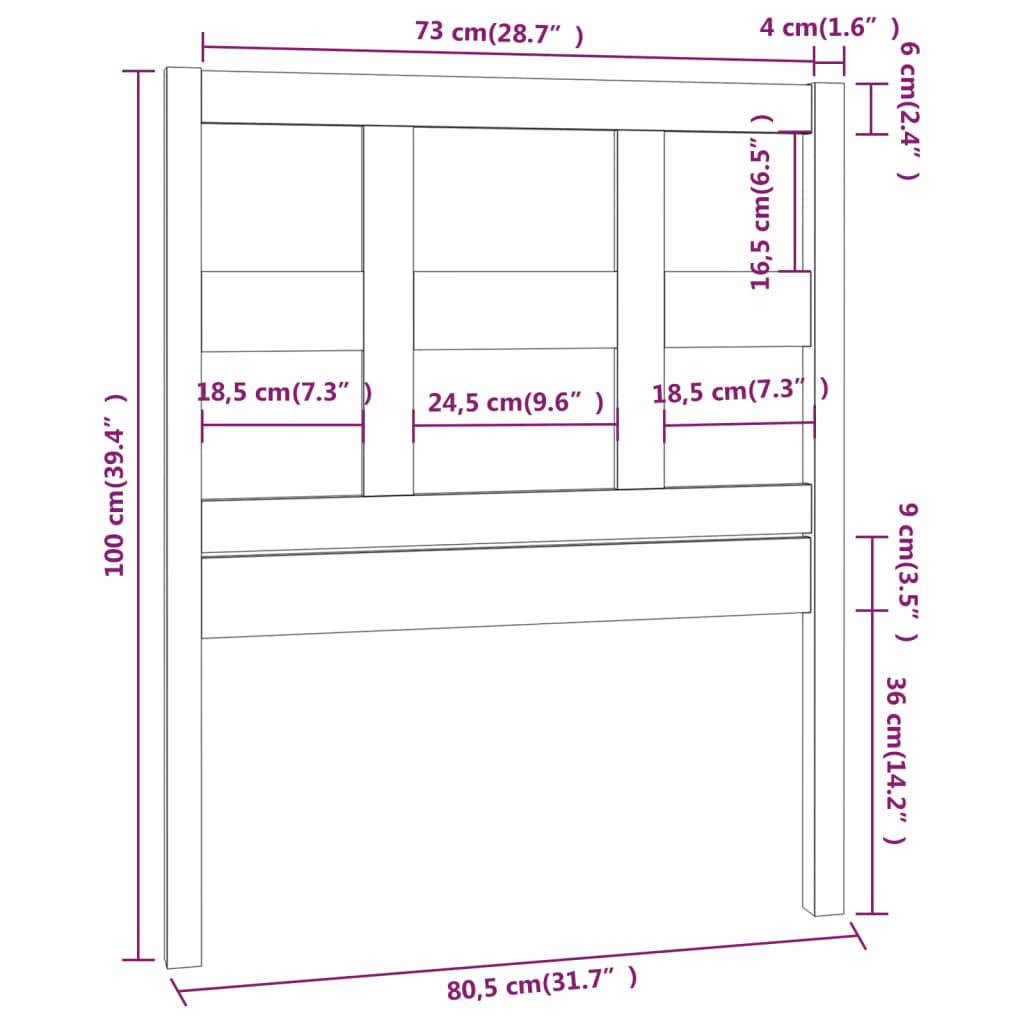 Testiera per Letto Miele 80,5x4x100cm in Legno Massello di Pino - homemem39