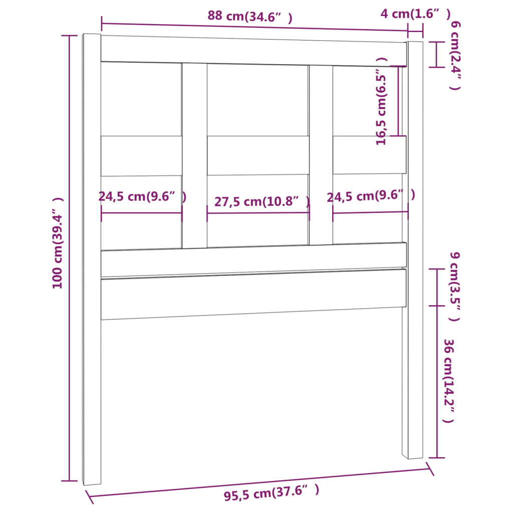 Testiera per Letto Miele 95,5x4x100cm in Legno Massello di Pino - homemem39