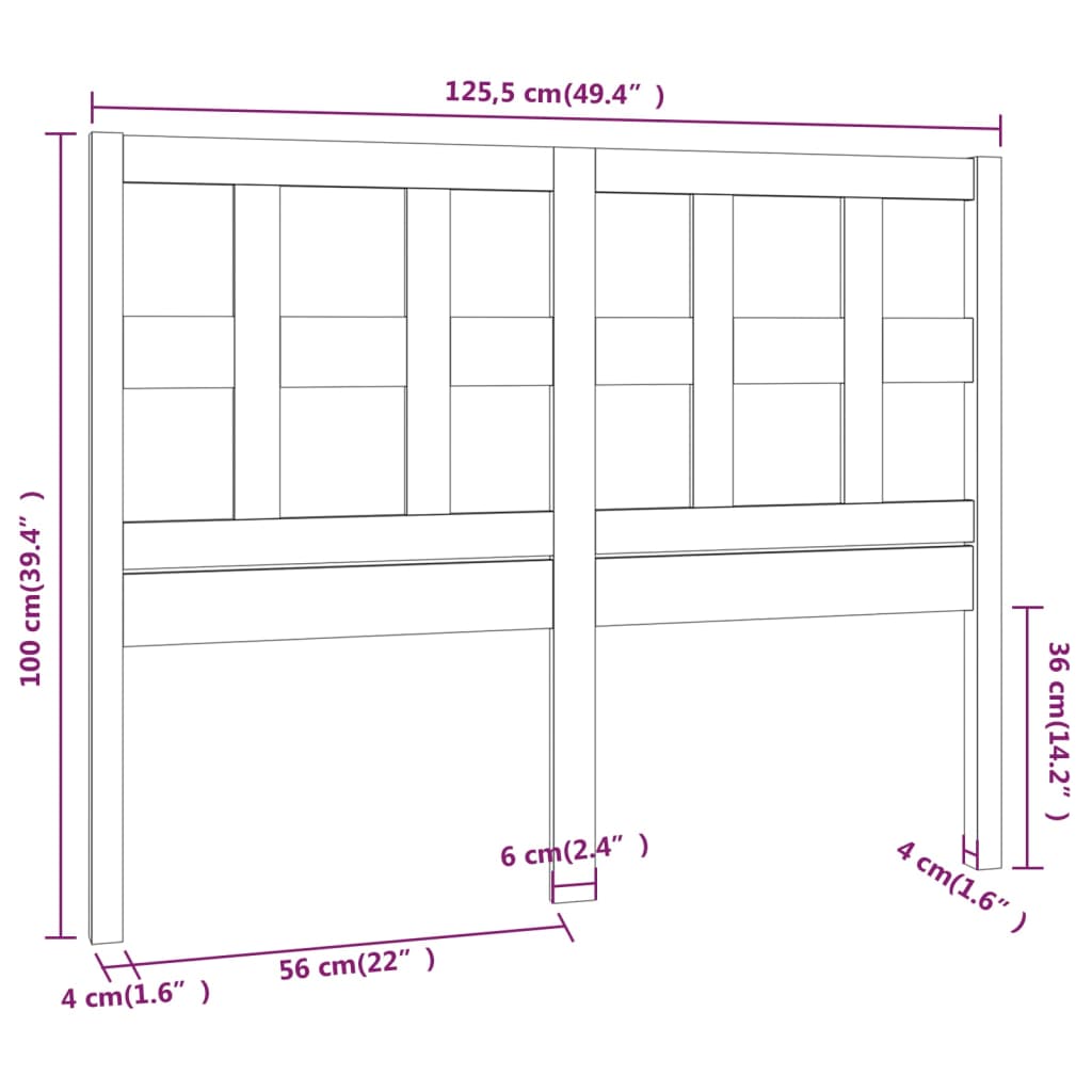 Testiera per Letto Bianca 125,5x4x100 cm Legno Massello di Pino - homemem39