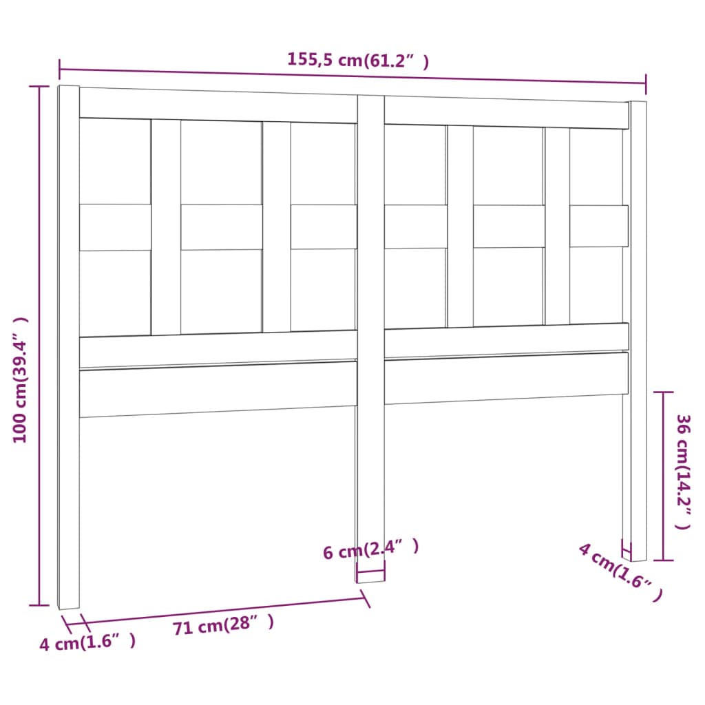 Testiera per Letto Miele 155,5x4x100 cm Legno Massello di Pino - homemem39