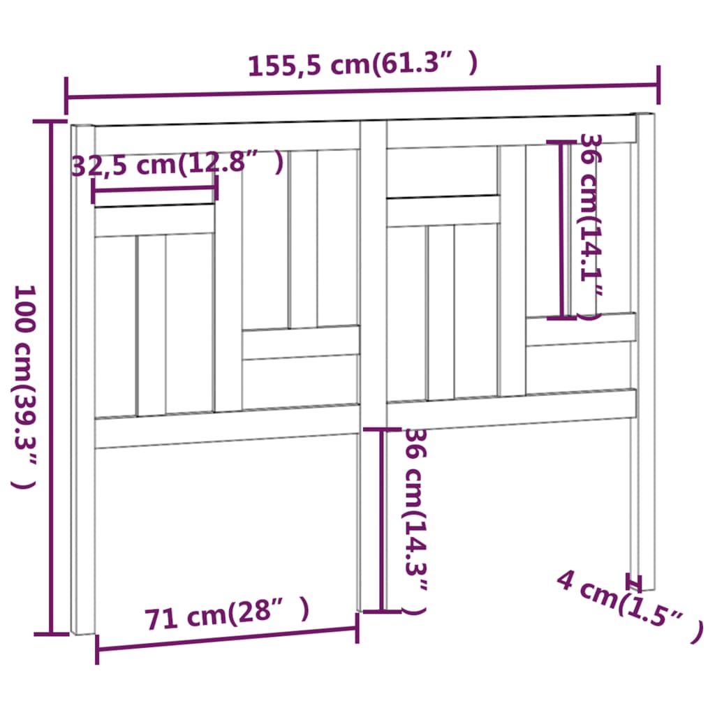 Testiera per Letto Grigia 155,5x4x100 cm Legno Massello di Pino - homemem39