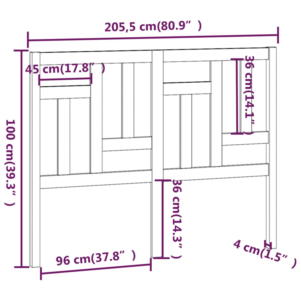 Testiera per Letto 205,5x4x100 cm in Legno Massello di Pino - homemem39