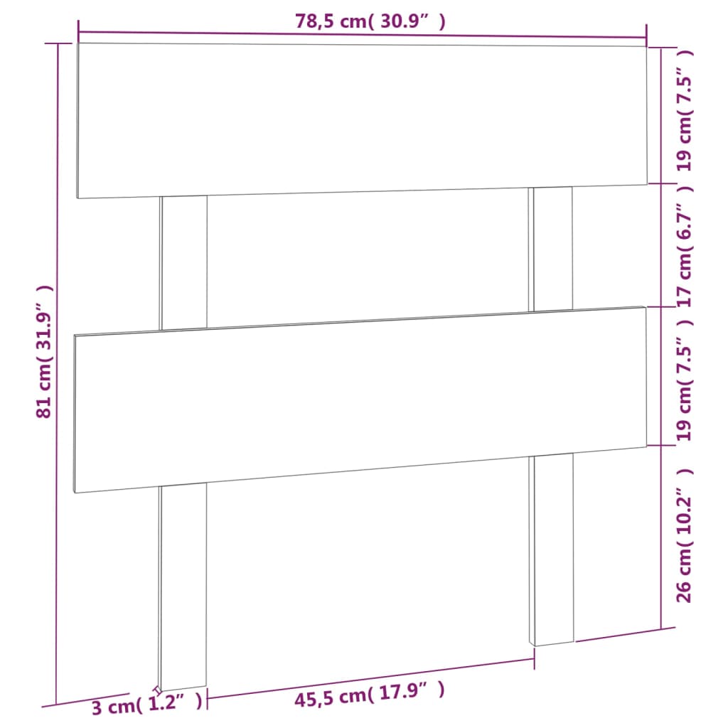 Testiera per Letto Grigia 78,5x3x81cm in Legno Massello di Pino - homemem39