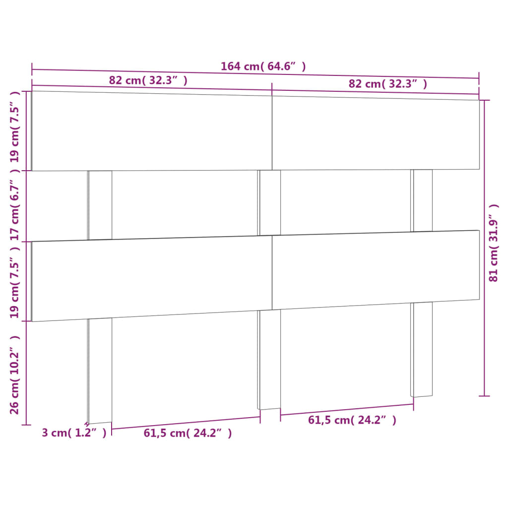 Testiera per Letto 164x3x81 cm in Legno Massello di Pino - homemem39