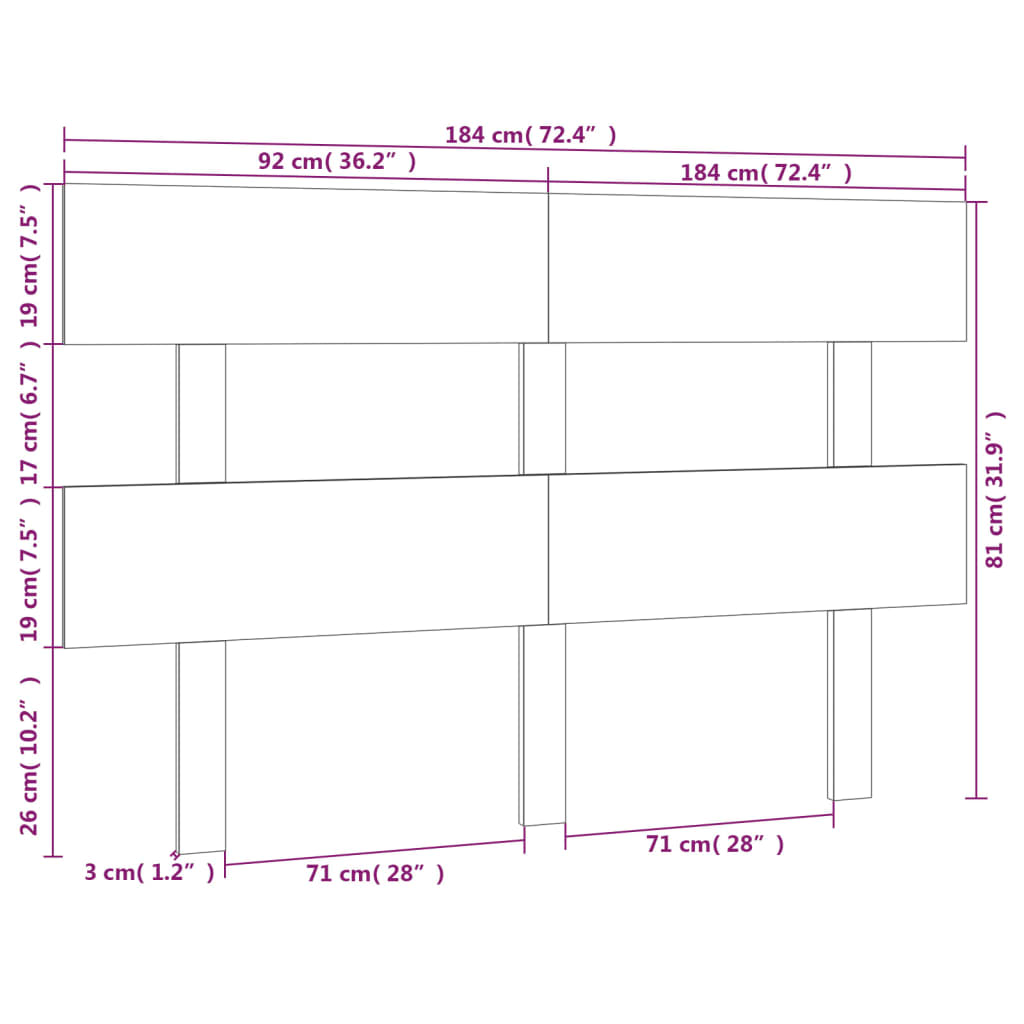 Testiera per Letto 184x3x81 cm in Legno Massello di Pino - homemem39