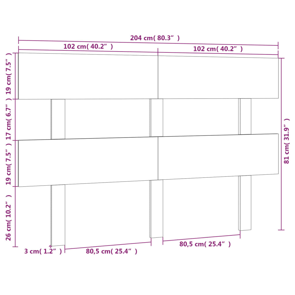 Testiera per Letto Miele 204x3x81 cm in Legno Massello di Pino - homemem39