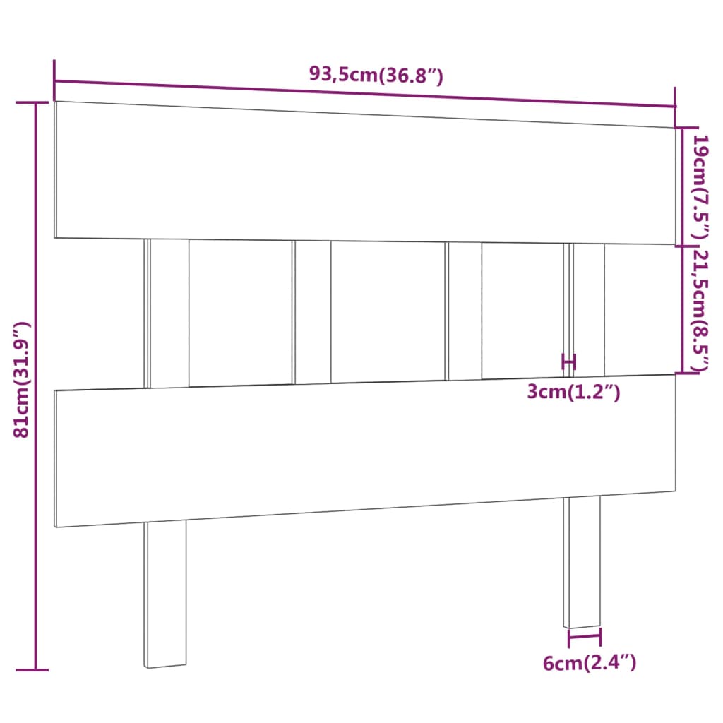 Testiera per Letto Bianca 93,5x3x81cm in Legno Massello di Pino - homemem39