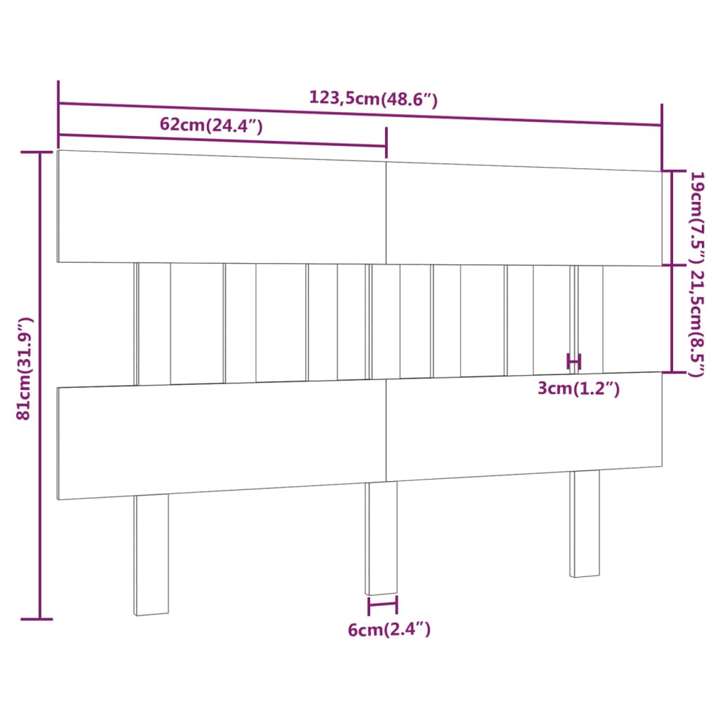 Testiera per Letto Miele 123,5x3x81cm in Legno Massello di Pino - homemem39