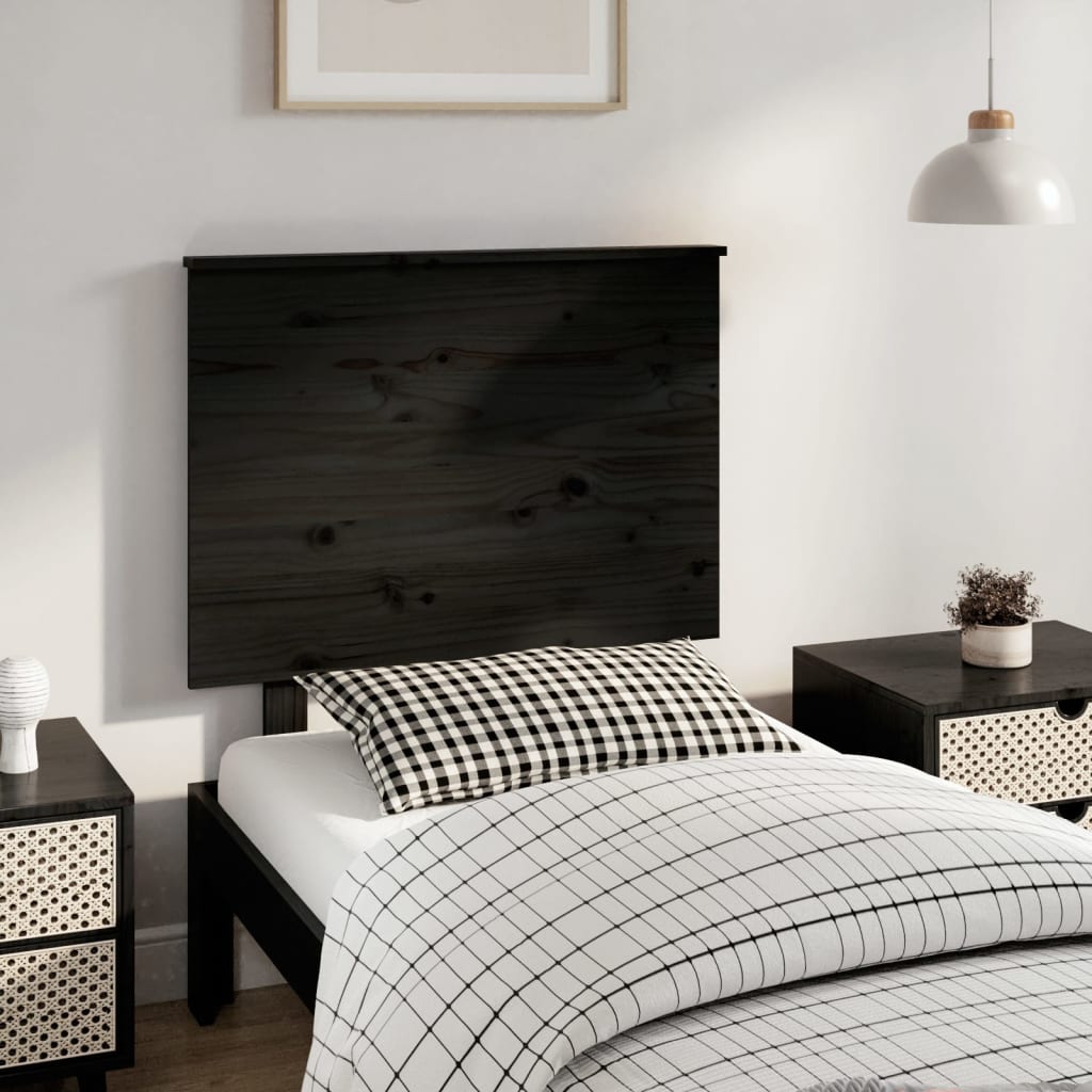 Testiera per Letto Nera 79x6x82,5 cm in Legno Massello di Pino - homemem39