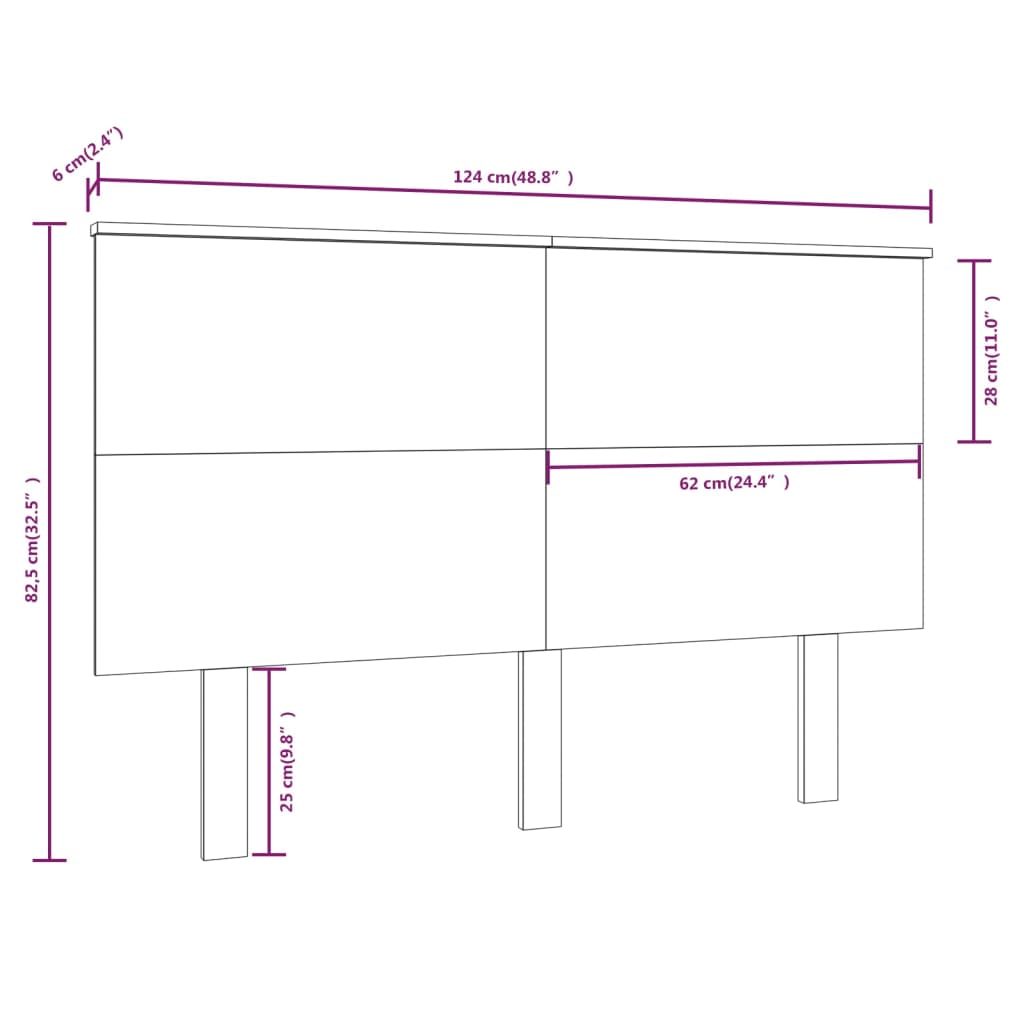 Testiera per Letto 124x6x82,5 cm in Legno Massello di Pino - homemem39