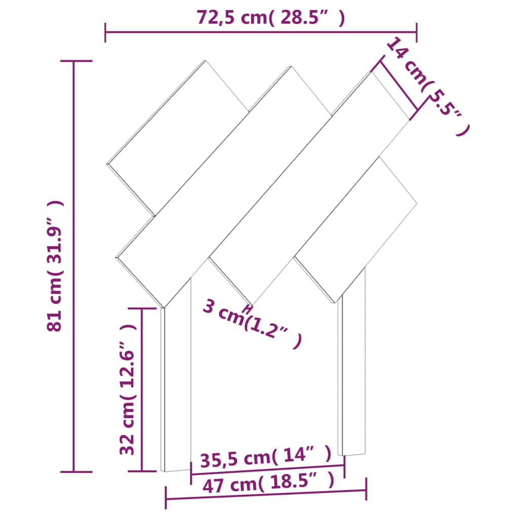 Testiera per Letto 72,5x3x81 cm in Legno Massello di Pino - homemem39