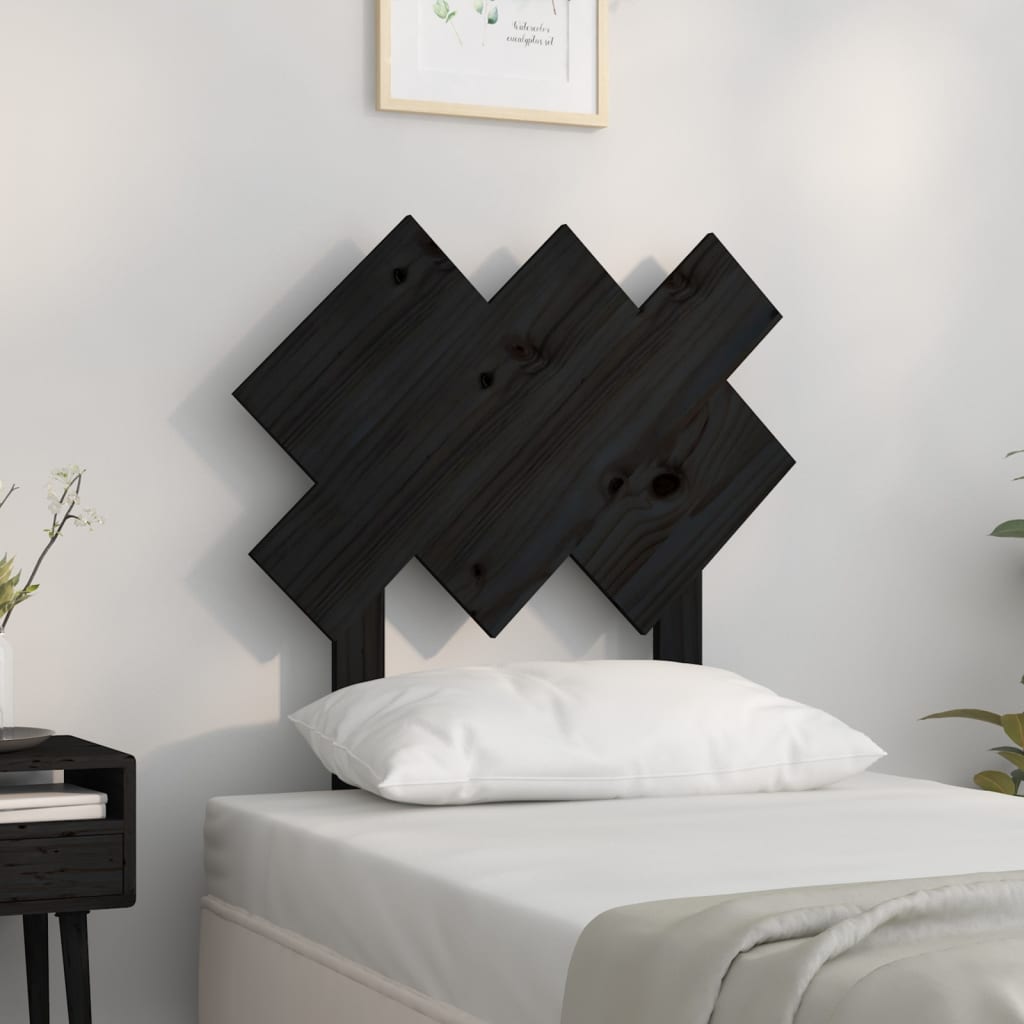 Testiera per Letto Nera 72,5x3x81 cm in Legno Massello di Pino - homemem39