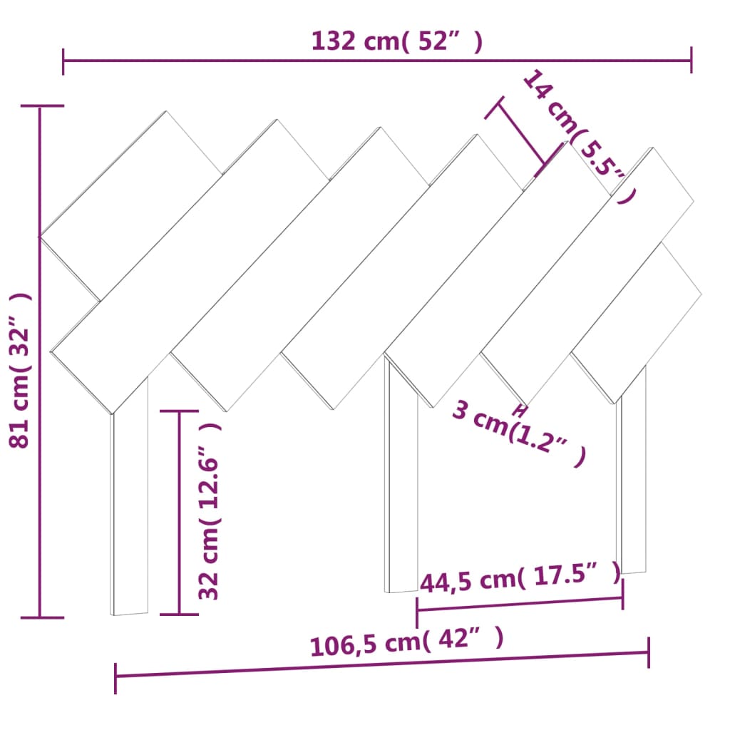 Testiera per Letto Bianca 132x3x81 cm Legno Massello di Pino - homemem39