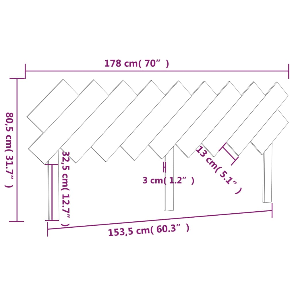 Testiera per Letto 178x3x80,5 cm in Legno Massello di Pino - homemem39