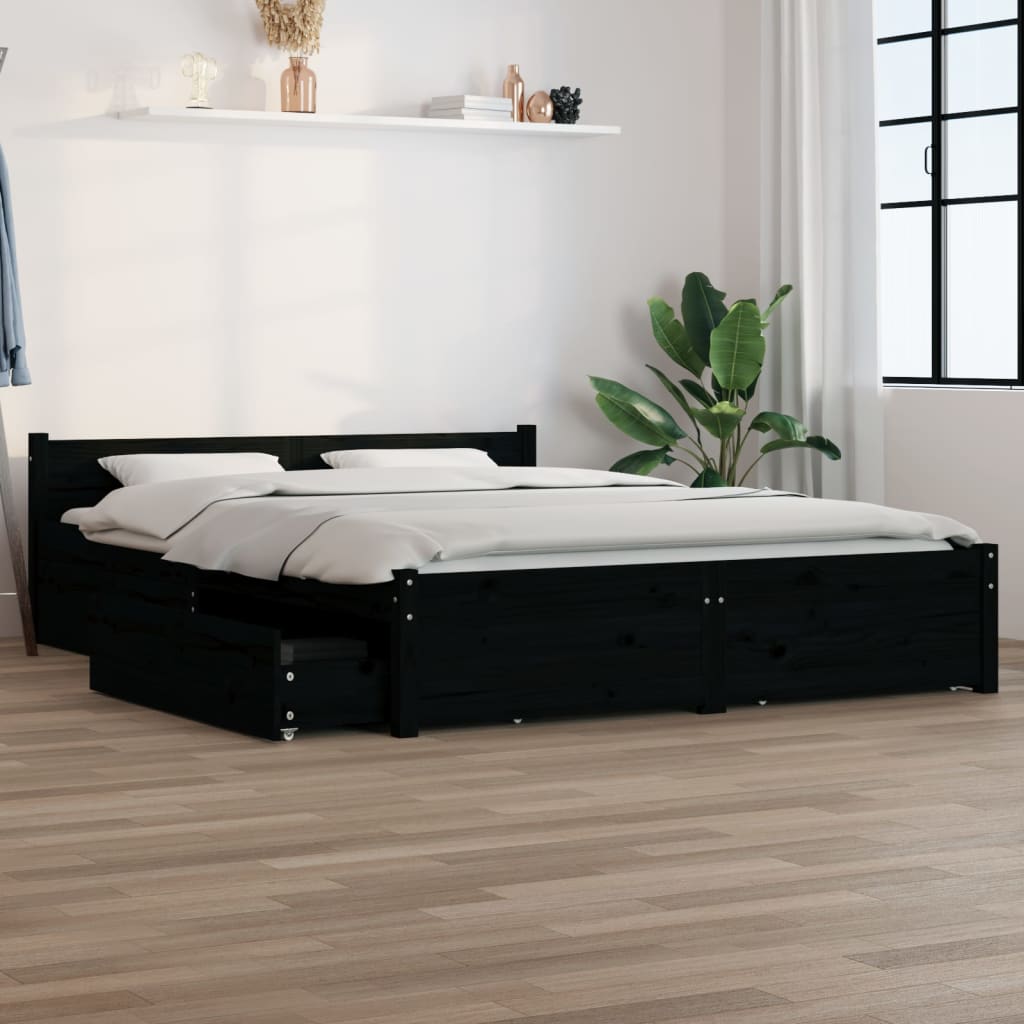 Giroletto con Cassetti Nero 150x200 cm 5FT King Size - homemem39