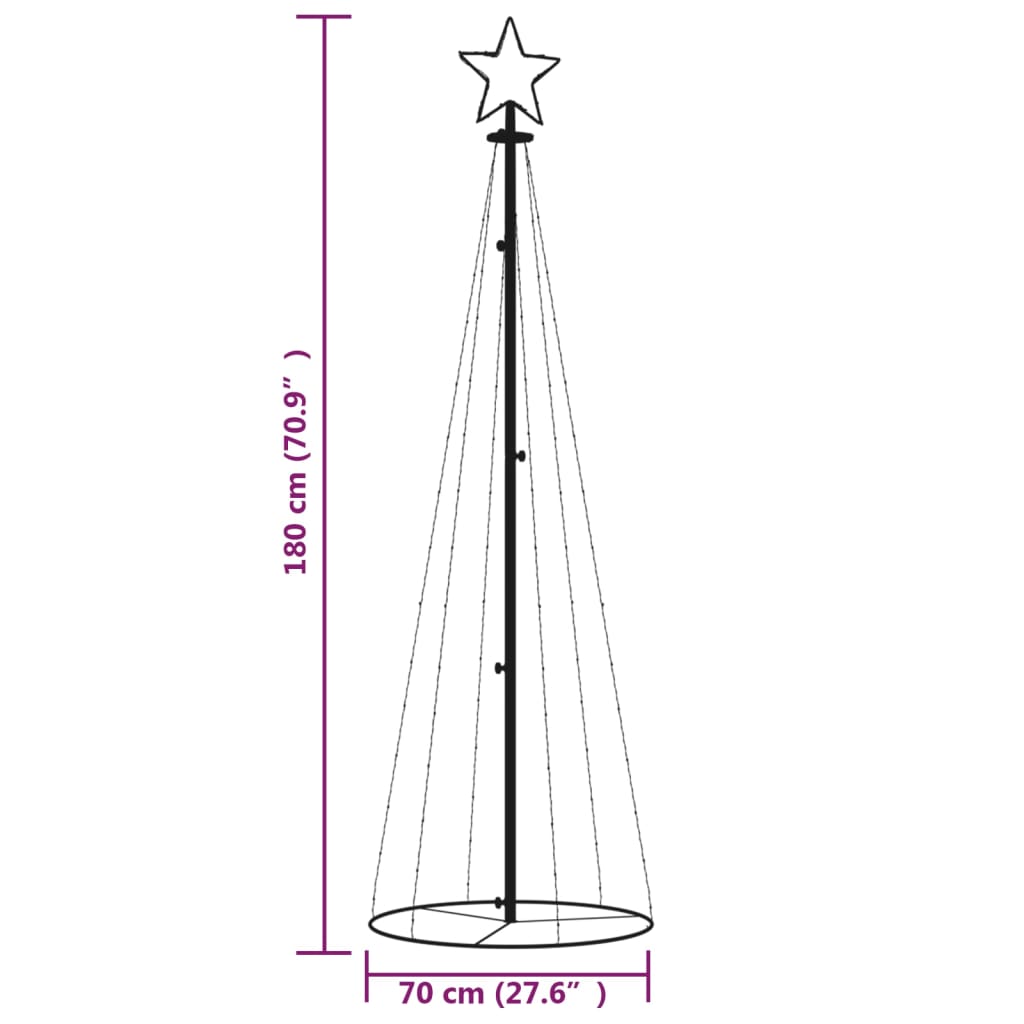 Albero di Natale a Cono Bianco Caldo 108 LED 70x180 cm - homemem39