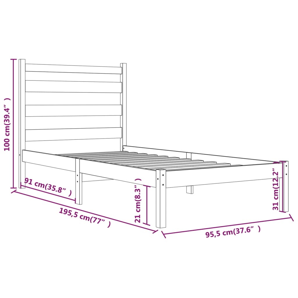 Giroletto Bianco in Legno Massello di Pino 90x190 cm Single - homemem39