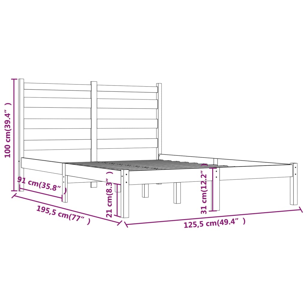 Giroletto Bianco Legno Massello di Pino 120x190cm Small Double - homemem39