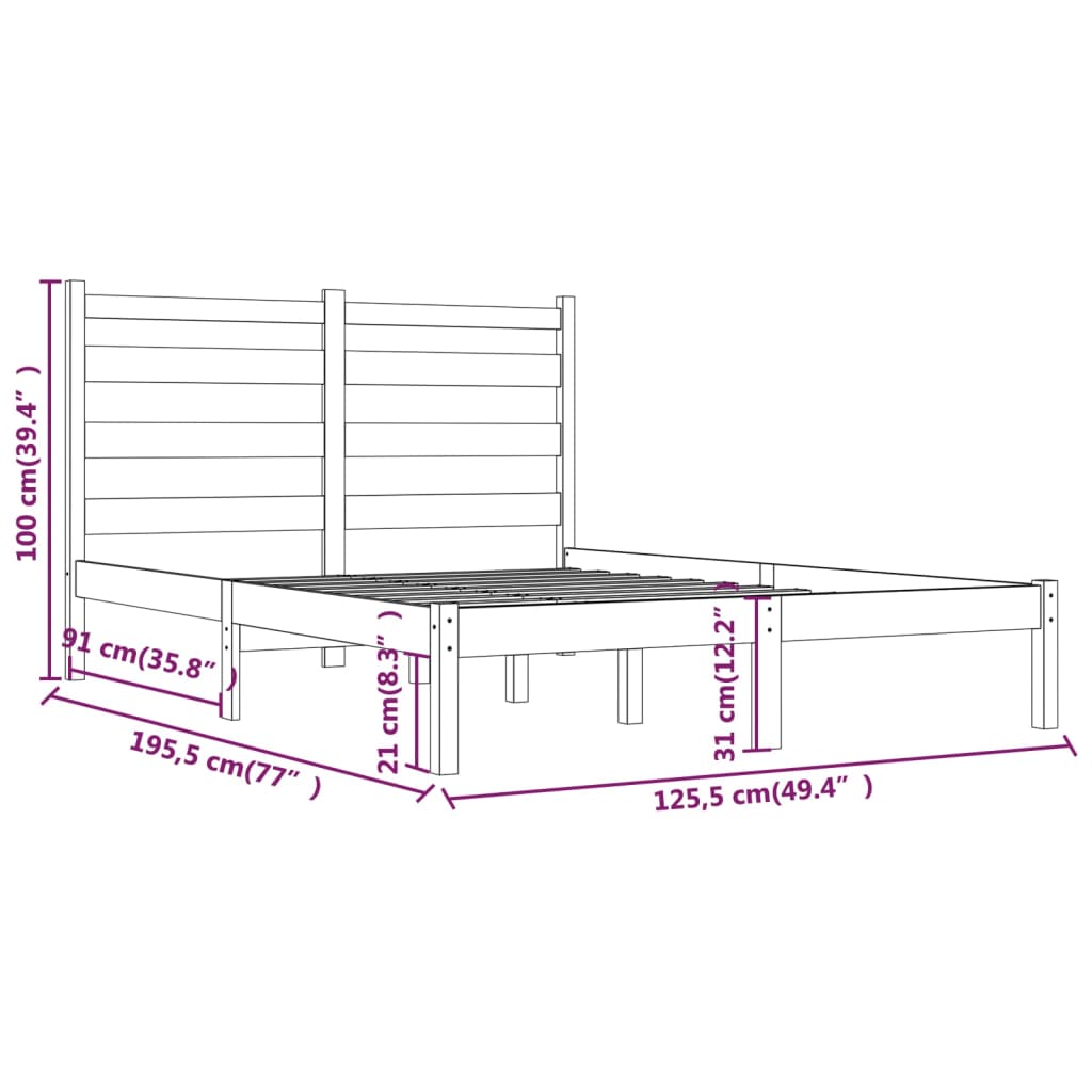 Giroletto Nero Legno Massello Pino 120x190 cm 4FT Small Double - homemem39