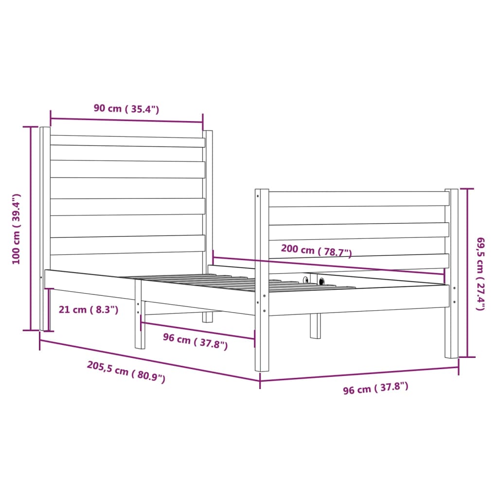 Giroletto in Legno Massello di Pino 90x200 cm Miele - homemem39