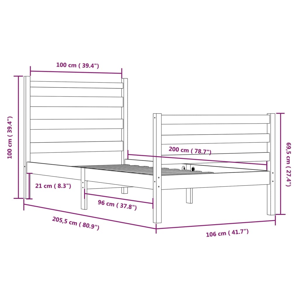 Giroletto in Legno Massello di Pino 100x200 cm Bianco - homemem39