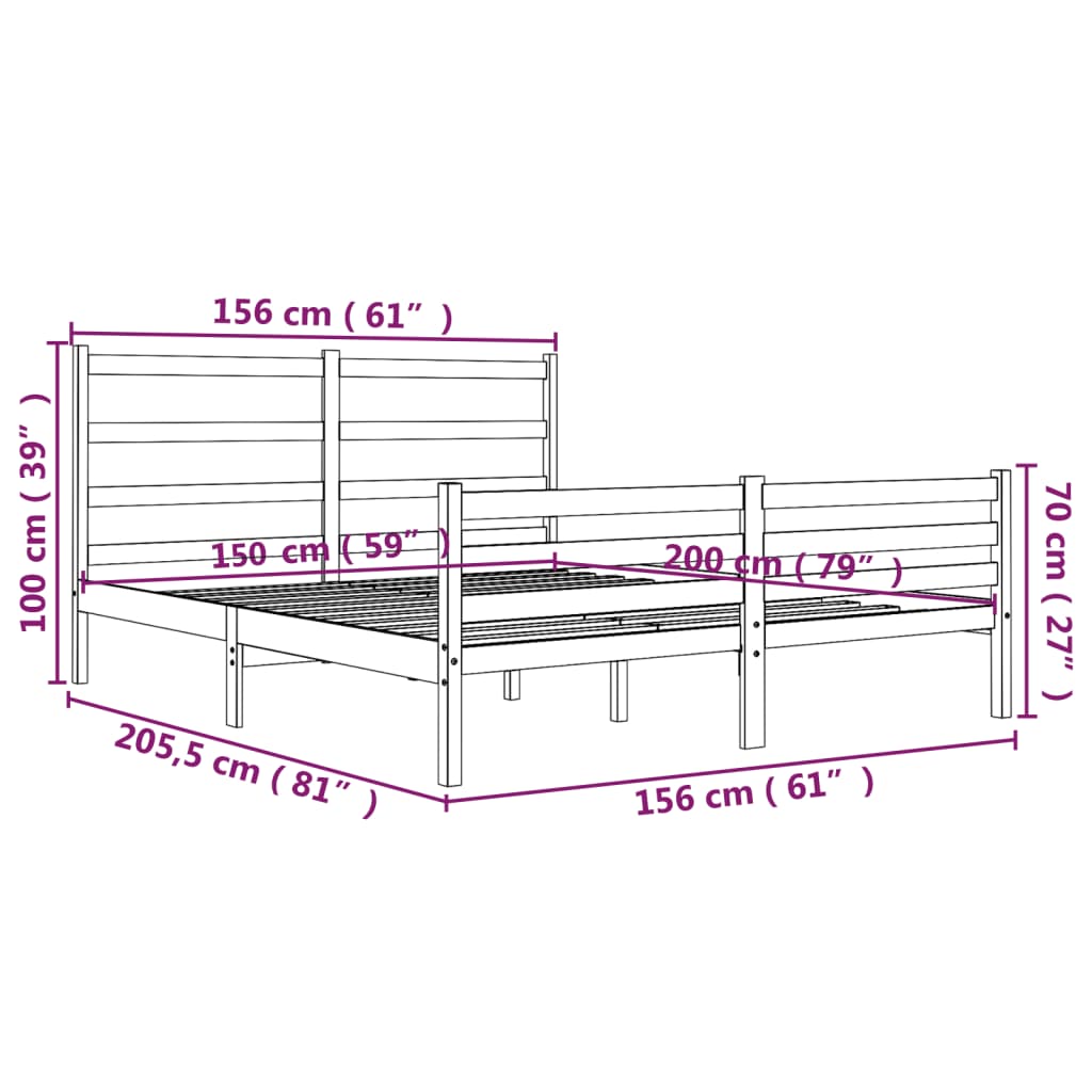 Giroletto in Legno Massello di Pino 150x200 cm 5FT King Size - homemem39