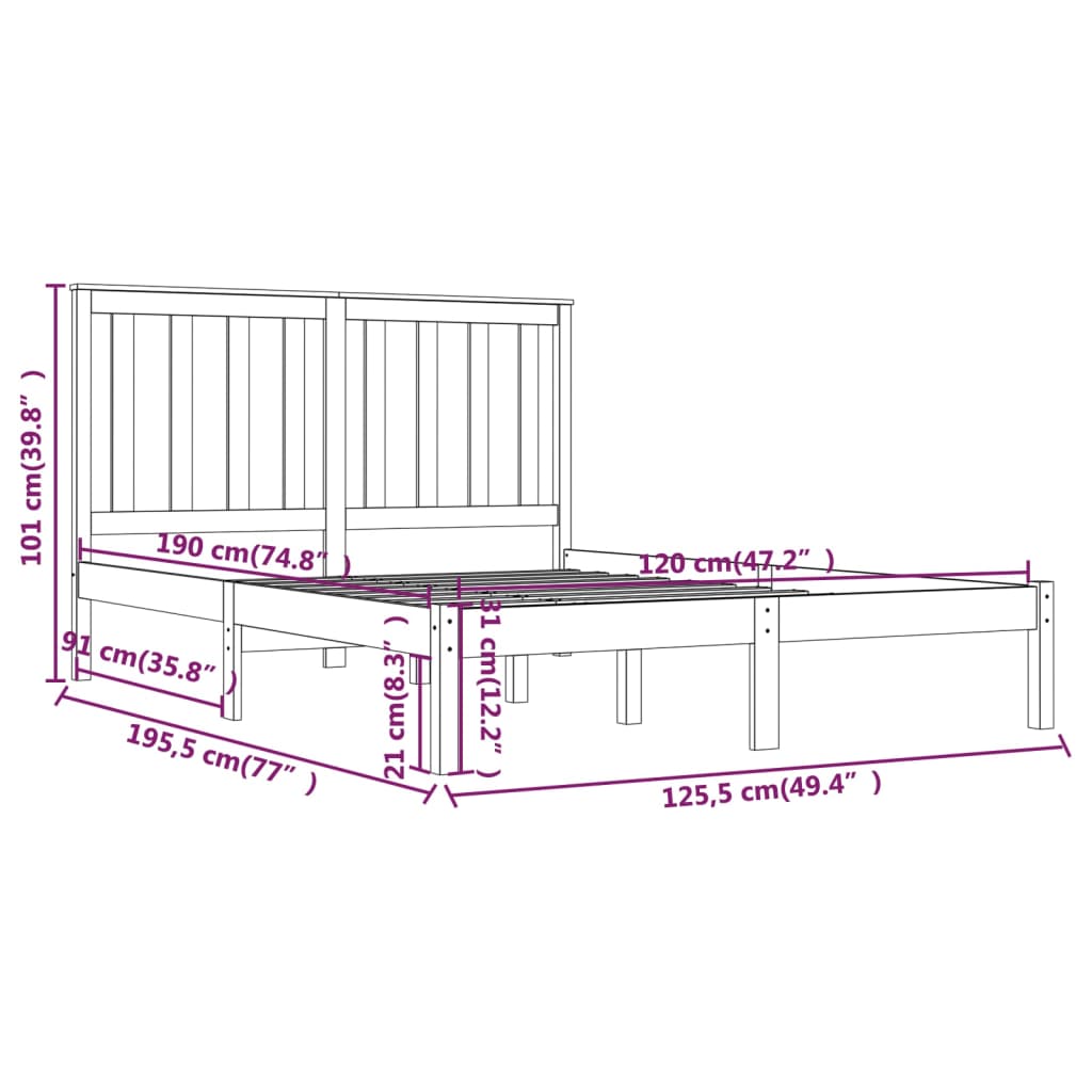 Giroletto in Legno Massello di Pino 120x190cm Small Double - homemem39