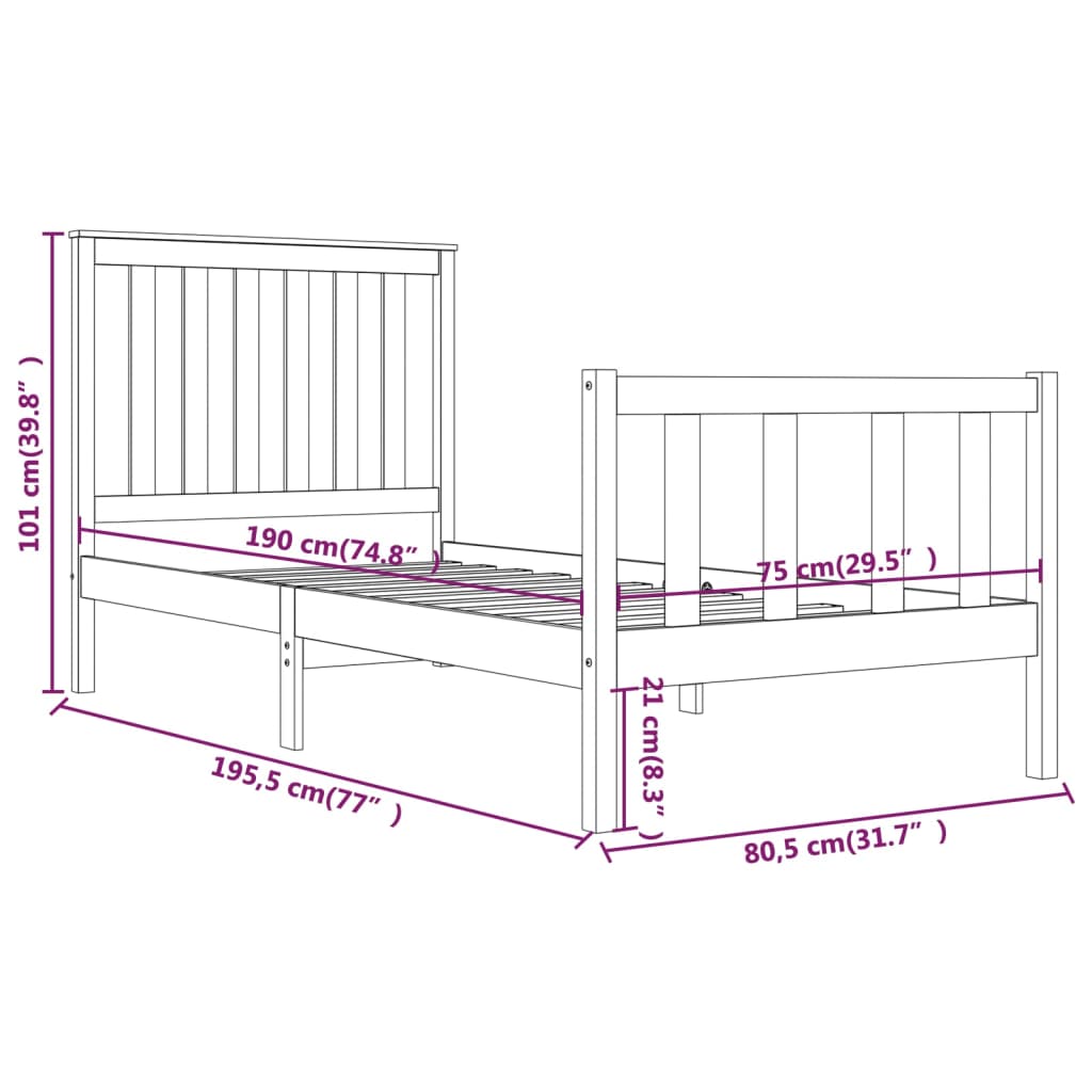 Giroletto in Legno Massello Grigio 75x190 cm Small Single - homemem39