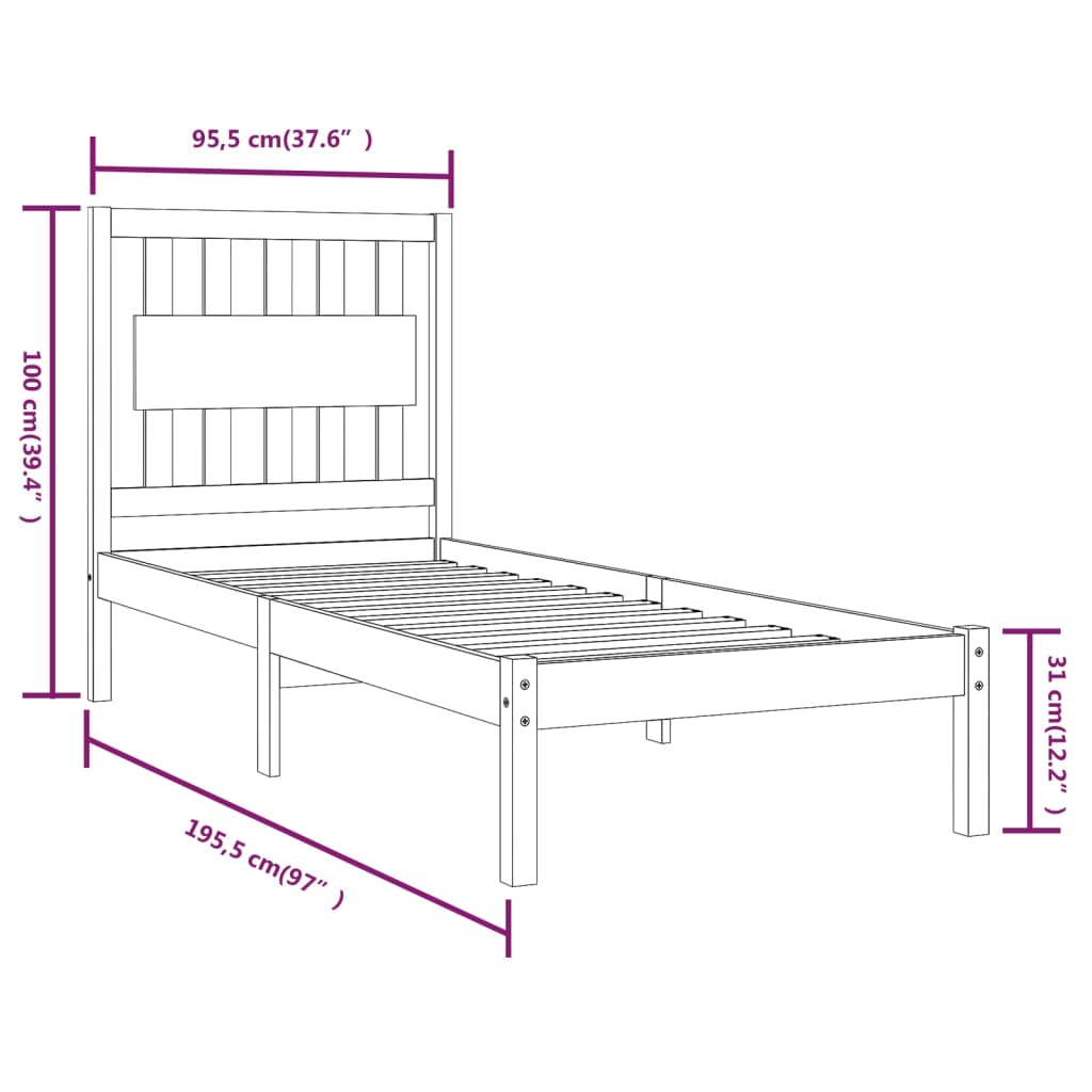 Giroletto Bianco in Legno Massello di Pino 90x190 cm Single - homemem39