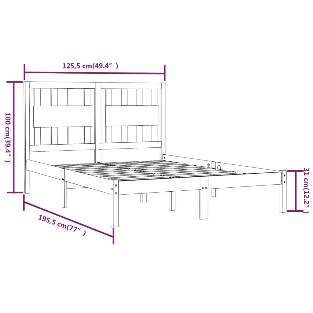 Giroletto Nero Legno Massello Pino 120x190 cm 4FT Small Double - homemem39