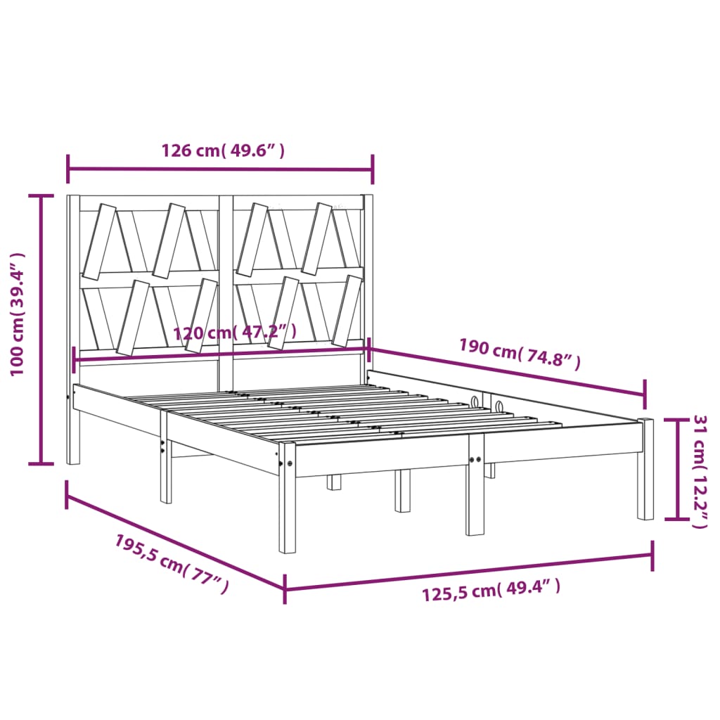 Giroletto in Legno Massello di Pino 120x190cm Small Double - homemem39