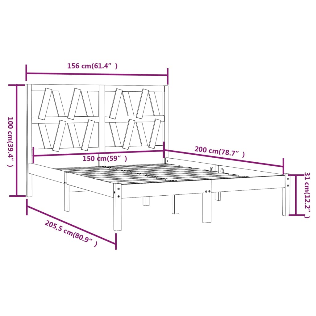 Giroletto Grigio in Legno Massello Pino 150x200cm 5FT King Size - homemem39