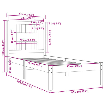 Giroletto in Legno Massello Nero 75x190 cm Small Single - homemem39