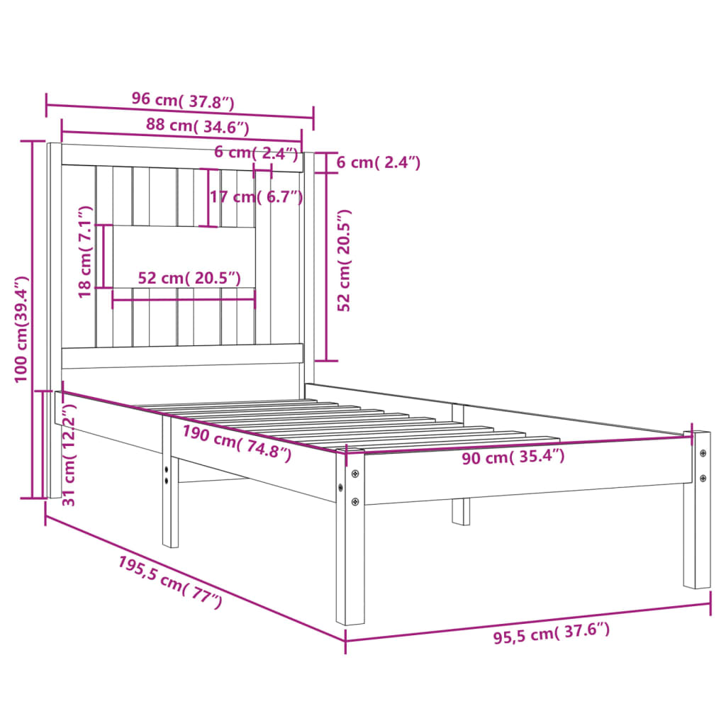 Giroletto Nero in Legno Massello 90x190 cm 3FT Single - homemem39