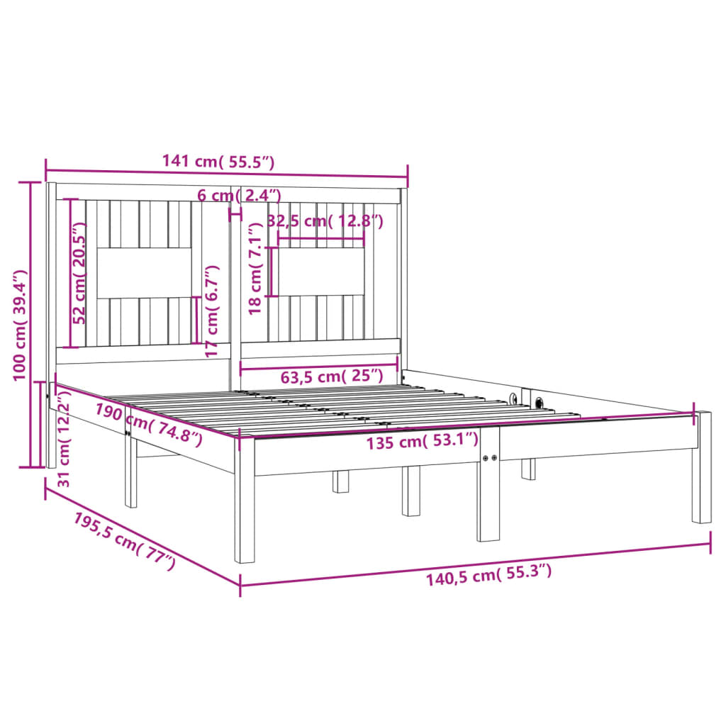 Giroletto Bianco in Legno Massello 135x190 cm Double - homemem39