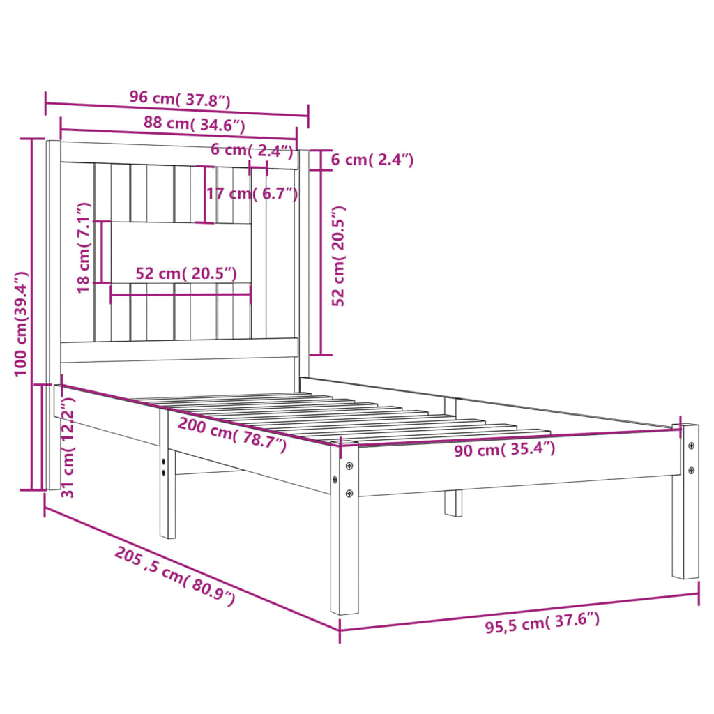 Giroletto Bianco in Legno Massello di Pino 90x200 cm - homemem39