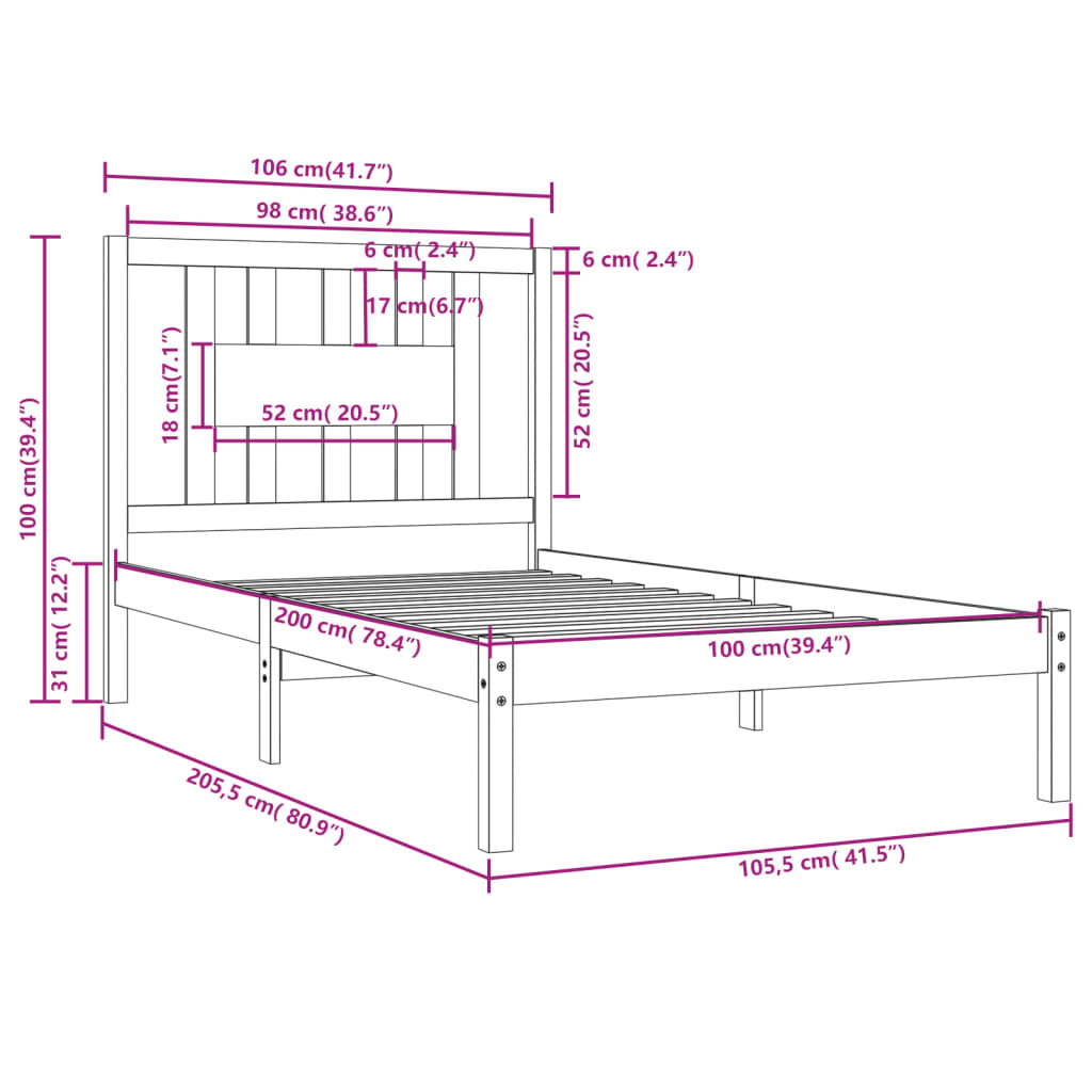 Giroletto in Legno Massello di Pino 100x200 cm - homemem39