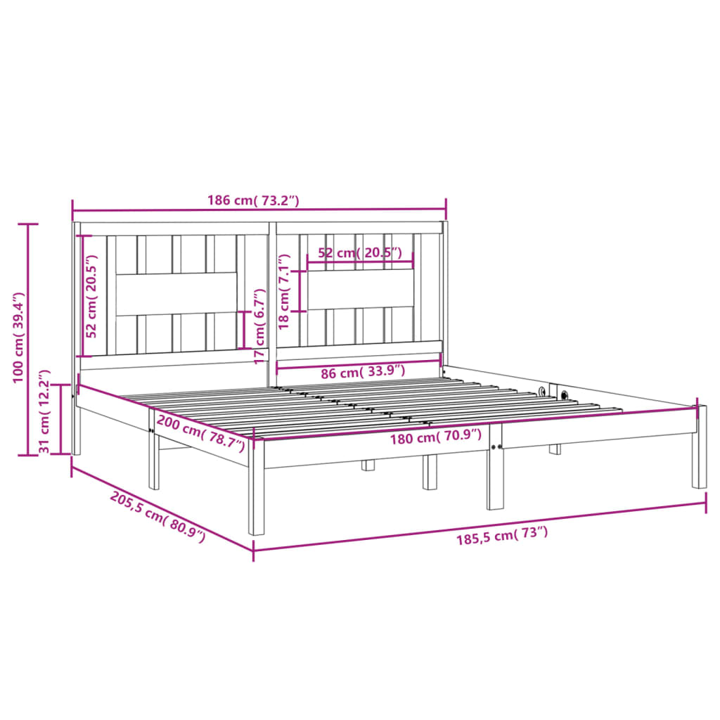 Giroletto Grigio in Legno Massello 180x200 cm 6FT Super King - homemem39