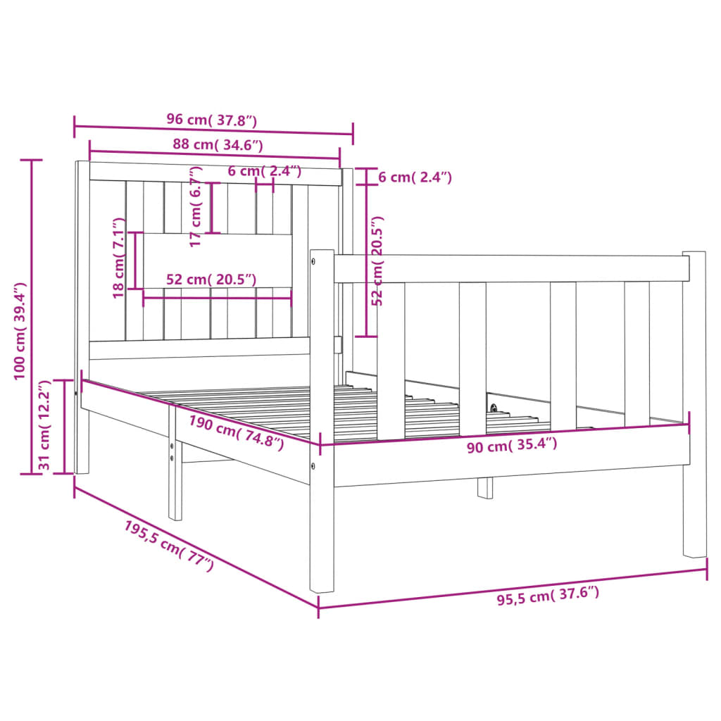 Giroletto Bianco in Legno Massello 90x190 cm Single - homemem39