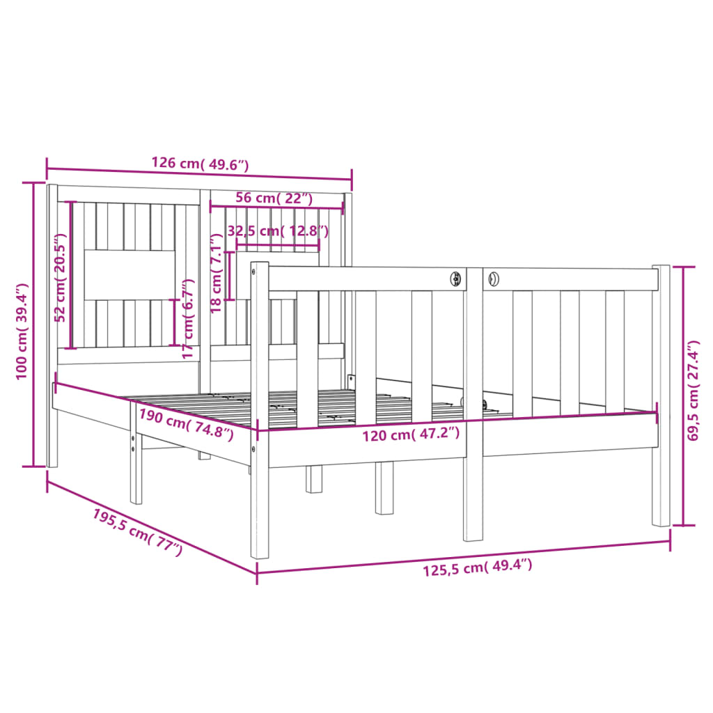 Giroletto Bianco in Legno Massello 120x190 cm Small Double - homemem39