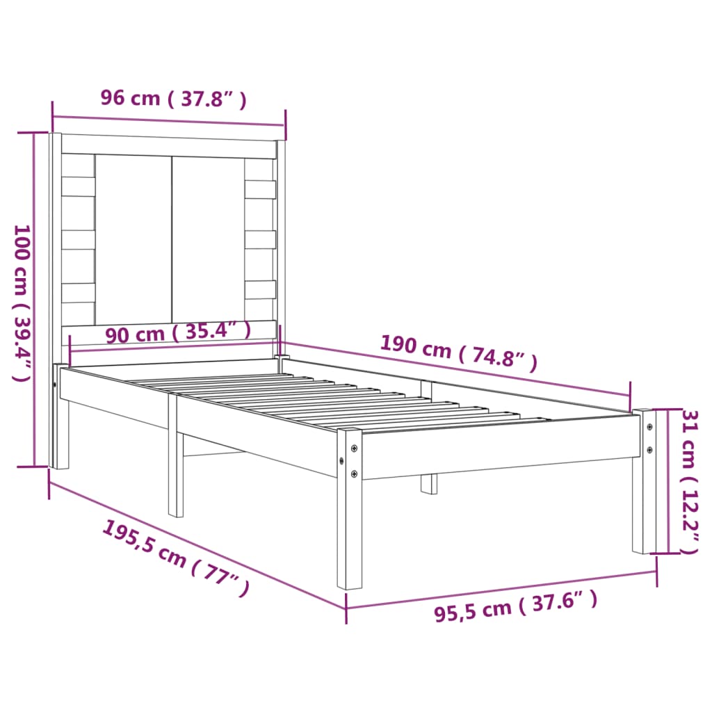 Giroletto Bianco in Legno Massello 90x190 cm Single - homemem39