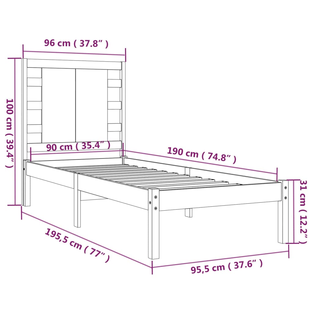 Giroletto Nero in Legno Massello 90x190 cm 3FT Single - homemem39