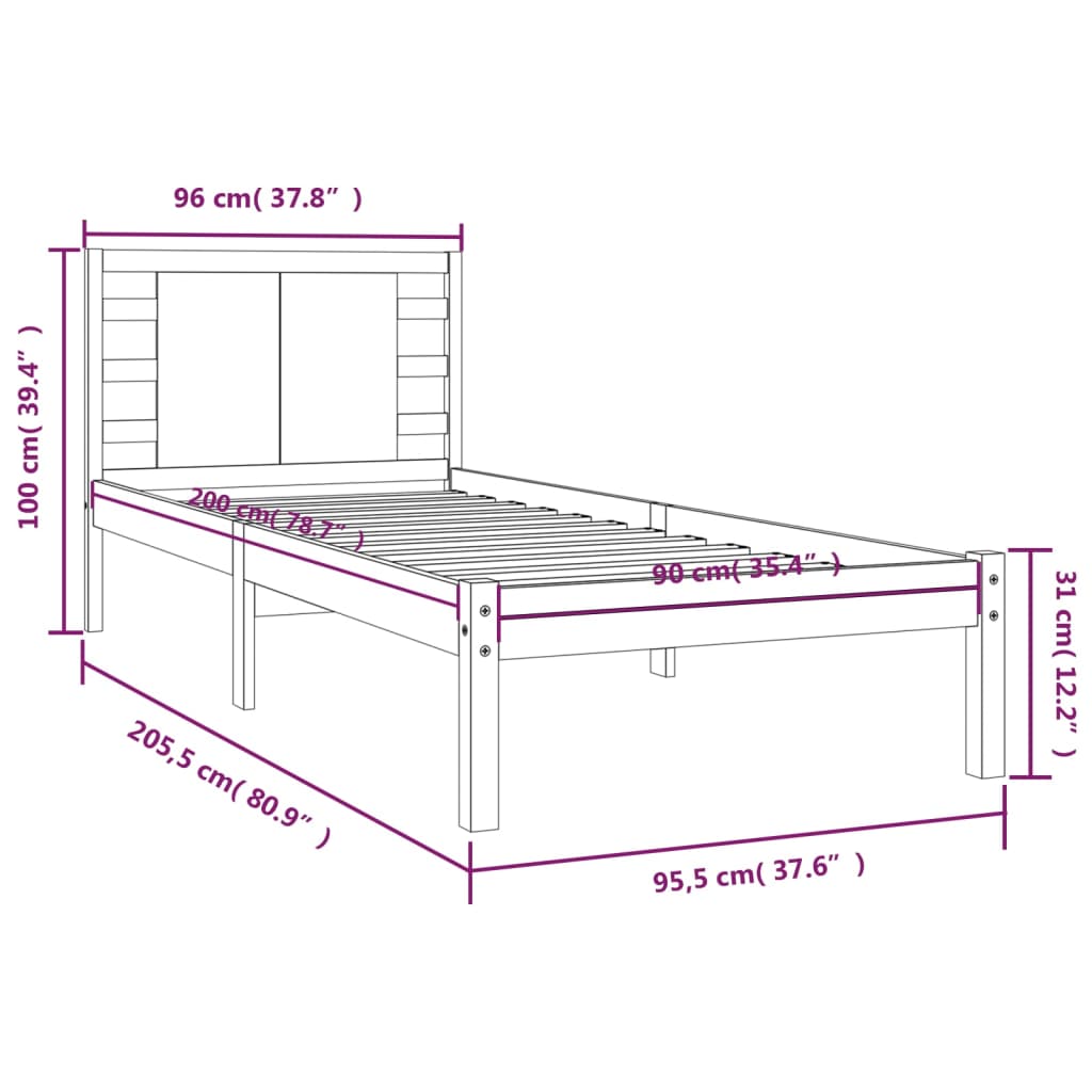 Giroletto Bianco in Legno Massello di Pino 90x200 cm - homemem39