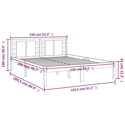 Giroletto Grigio in Legno Massello 150x200 cm 5FT King Size - homemem39