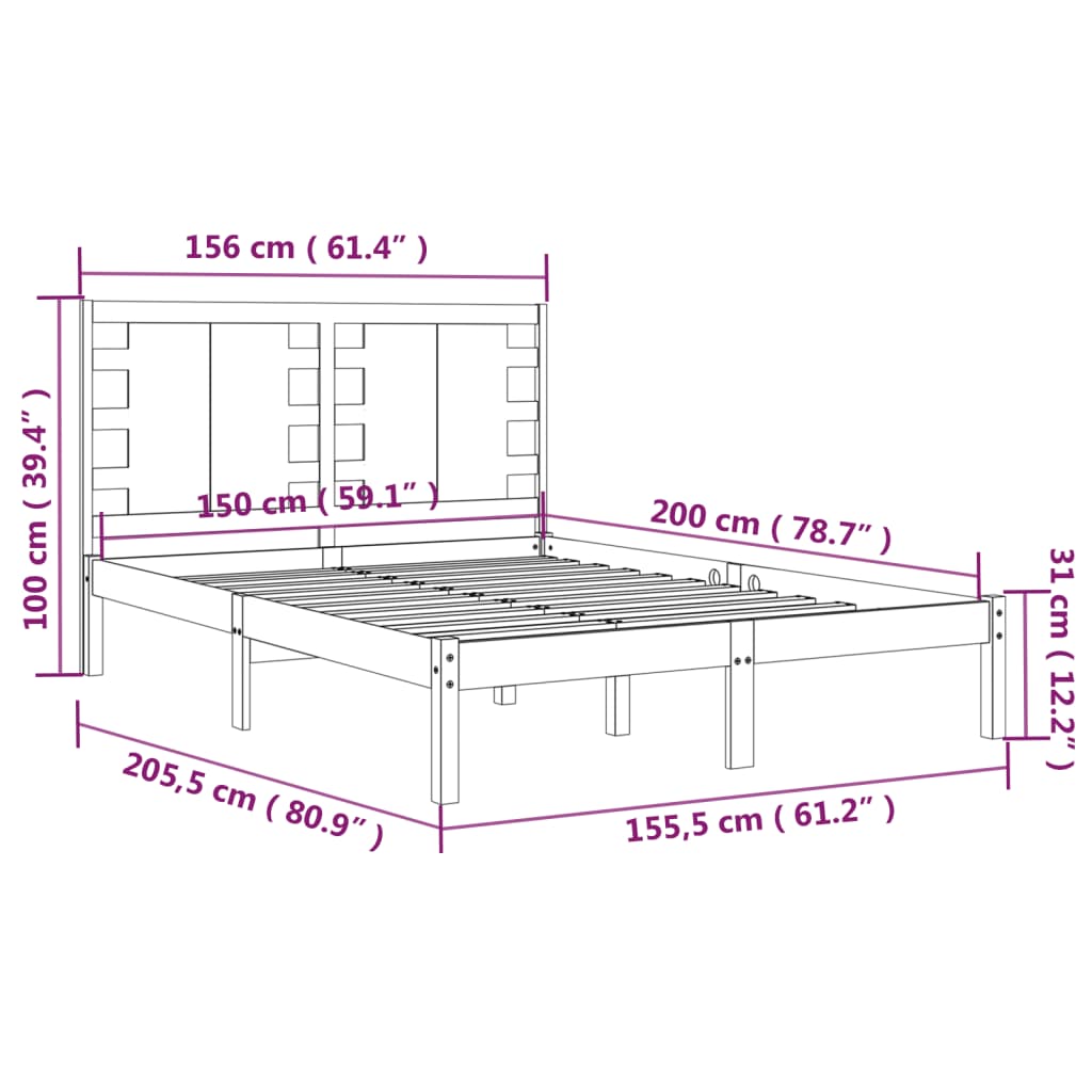 Giroletto Nero in Legno Massello 150x200 cm King Size - homemem39