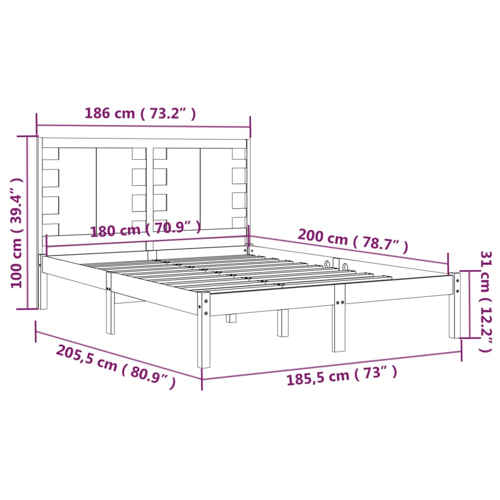 Giroletto Nero in Legno Massello 180x200 cm 6FT Super King - homemem39